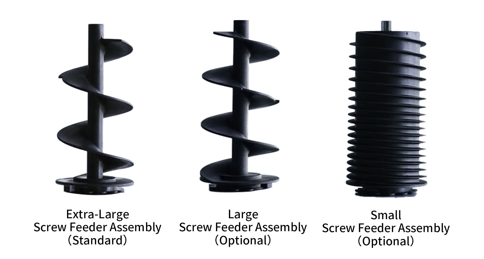 extra large vs large vs small screw feeder assembly